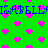 Green background with pink heart shapes and blue text repeating 'ISABELLA' in a pixelated style.