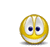 Yellow circular face with blue eyes and white teeth, holding red carnation bouquet in various positions.