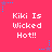 Pixelated text 'Kiki Is Wicked Hot!!' repeated across a bright pink background with blue and purple star accents.
