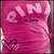 Pixelated pink icon with stylized text and decorative swirls on a solid background.