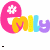 Animated sequence of a pink circular icon with white hashtag symbol and multicolored 'Emily' text, showing sequential color changes in the letters.
