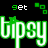 A contact sheet of three animated frames showing pixelated green text "tipsy" with smaller "get" text and square icons on a black background, transitioning from full to partial visibility.