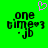 Green background with black text reading 'one bime=+3 -jb' and a pink pixelated heart above the left instance of the text.