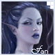 Animated sequence of a stylized elf-like figure with pale skin, blue lips, and dark hair styled in an updo against a dark background.