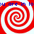 Four red and white spiral patterns arranged in a with blue text reading 'you are in lo' repeated across the top and bottom edges