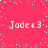 Pixelated pink background with white dots and four instances of 'Jade<3' text in light yellow, arranged symmetrically.