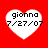 Four white heart-shaped icons on a red background, each containing the text 'gionna' and '7/27/07' in black pixelated font.