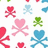 Pixelated pattern of hearts and crossbones in pink, blue, green on white background with cyan text reading 'callie rocks!' over gray rectangle.