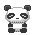 Six pixel-art panda frames arranged in a 3x2 contact sheet showing subtle facial expression changes across sampled animation frames.