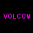 Four identical pixelated 'VOLCOM' text icons arranged in a on black background, each rendered in bright magenta with visible dithering