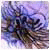 Pixelated abstract composition of dark blue and purple shapes against a light lavender background with scattered brown and white pixels.