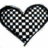 Black and white checkered heart shape with a solid black outline on white background.