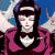 Pixelated anime-style character with long dark hair and a headband, wearing pink clothing against a blue sky background.