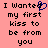 Pixelated text on a pink background with a blue heart symbol replacing the 'o' in 'Wanted', displayed twice side-by-side.