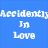 Blue background with white text reading "Accidentally In Love On Purpose" and a green heart-shaped knot on white background.
