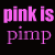 A 2x2 contact sheet of three animated frames showing pink text "pink is" and purple text "pimp" on a black background with one gray square, displaying frame-to-frame color variations in the letters.