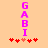 Two vertical of pink 'GABI' text with red heart symbols below, each showing a different animation frame where the fourth and fifth hearts change color