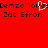Red background with black pixelated text reading "Demzo loves Zac Efron" and a white heart symbol replacing the 'o' in 'loves'.