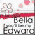 A static icon with a white background featuring pink and gray floral patterns, red horizontal stripe, and text reading "Bella If you'll be my Edward" in black font.