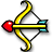 Animated sequence of a yellow bow with blue accents and red heart-shaped arrow in various states of drawing.