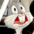 Animated contact sheet of three frames showing a cartoon rabbit character with gray fur, white muzzle, red nose, and large teeth in various expressions against dark and orange backgrounds.