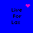 Blue background with four 'Live For Lax' text blocks and three pink pixelated symbols: a heart, starburst, and dot cluster.