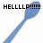 Pixelated blue spoon with text fragments 'HELLLLP!!!!!', 'it's', and 'braineater!!' across three views, one partially obscured by gray rectangle.