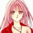 A 48x48 pixel animated buddy icon featuring a pink-haired anime character in red clothing on the left and stylized text on a black background on the right, displayed as a contact sheet with two frames.