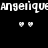 Pixelated text 'angelique' appears above two heart symbols on alternating black and green backgrounds with white text.