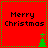 Red square icon with green dotted border displaying "Merry Christmas" text and two distinct green tree positions.