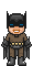 A 4x3 contact sheet of pixel art Batman icons showing sequential mouth expressions in an animation sequence, with some frames labeled "HA" text below them on a gray background.