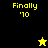 Pixelated icon with yellow text 'Finally '10' on black and olive backgrounds, featuring two star-shaped figures in contrasting colors.