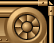 Two identical circular golden emblems with segmented radial patterns, framed by golden architectural elements against a black background.