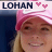 A static image of a person wearing a pink headband with white stripes, positioned under text reading 'LOHAN' flanked by two heart symbols.