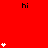 Red background with black "hi" text and white star clusters in various vertical arrangements.