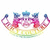 A colorful, pixelated icon featuring a rainbow gradient arc with pink and blue castle-like structures at the top.
