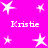 Bright pink background with white star shapes and repeated text "Kristie" in pixelated font.