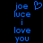 Blue pixelated text on black background with a heart symbol above the text, showing two states where the heart is present in one state and absent in the other.
