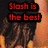 Animated icon displays text and imagery related to a guitarist, with red pixelated text reading "Slash is the best" and "Guitarist to ever live!" over images of a person playing guitar.