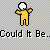 Yellow figure with white head and outstretched arms, transitioning from standing to skateboarding on a teal board while text repeats 'Could it Be.'