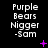 Static image with repeated text and animated purple symbols on black background.