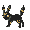 Pixel art of a black and gold creature with large ears, yellow eyes, and circular patterns on its body in various walking poses.