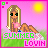 Pixel art contact sheet showing two animated frames of a blonde cartoon character in a bikini lying on grass under a sun, with "SUMMER LOVIN" text changing color between frames.