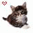 Two pixelated kitten icons with brown and white fur, each accompanied by a red heart symbol above them.