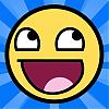 Static yellow cartoon face with wide eyes and open mouth against blue radial background.