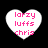 Four heart-shaped icons with pink text on white backgrounds against a black backdrop, each displaying 'lorzy luffs chris' in pixelated font.