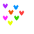 Animated contact sheet of 5 frames showing colorful pixel hearts in various arrangements against white background with gray transparency indicator.