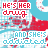 A repeating pattern of red and blue text on a checkered background with pixelated speech bubbles containing 'HE'S HER drug' and 'AND SHE'S addicted'.