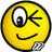 Yellow circular emoji with one eye winking, a curved smile, and a small gray torn paper fragment on its lower right edge. Text reads 'Smile' above and 'Your mom chose life' below.