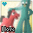 Animated contact sheet of a 4x3 grid showing sequential frames from an AIM buddy icon featuring Gumby and Pokey with heart icons above text labels.